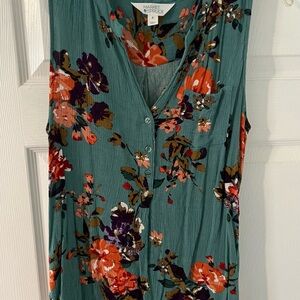 Market & Spruce Floral Sleeveless Top - Teal and Orange